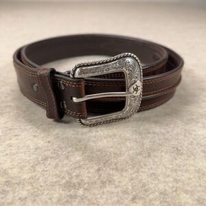 Ariat Mens 46 Western Raised Center Strip Brown Leather Shield Logo Cowboy